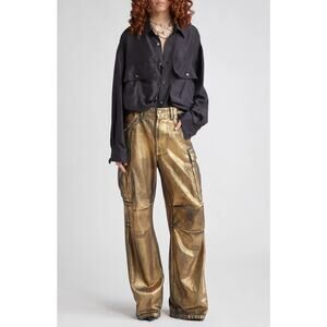 R13 brushed gold wide leg cargo jeans size 27